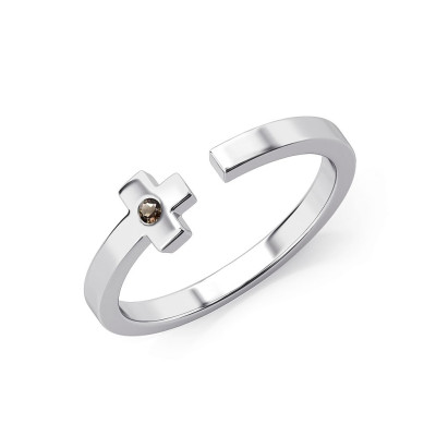 Charisma cross - Srebrny pierścionek z kwarcem dymnym