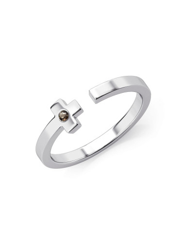 Charisma cross - Srebrny pierścionek z kwarcem dymnym