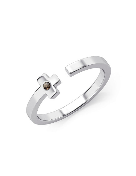 Charisma cross - Srebrny pierścionek z kwarcem dymnym