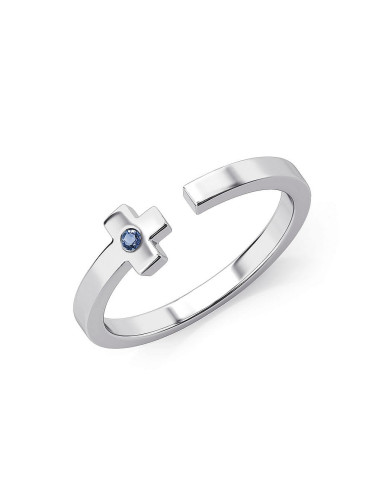 Charisma cross - Srebrny pierścionek z szafirem