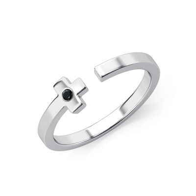 Charisma cross - Srebrny pierścionek z czarnym onyksem