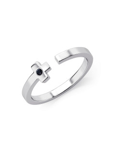 Charisma cross - Srebrny pierścionek z czarnym szafirem