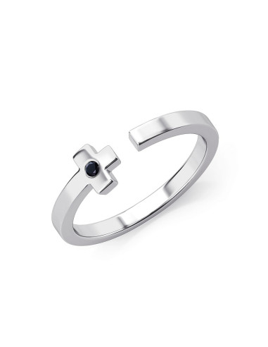 Charisma cross - Srebrny pierścionek z czarnym szafirem