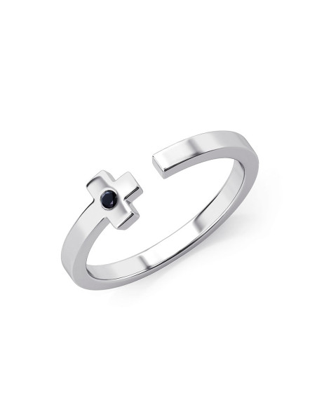 Charisma cross - Srebrny pierścionek z czarnym szafirem