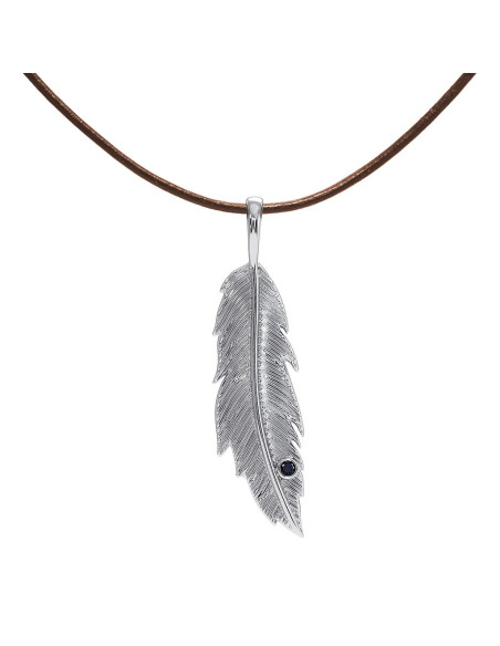 Feather - Srebrny naszyjnik z czarnym szafirem