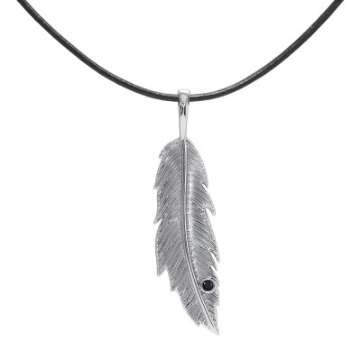 Feather - Srebrny naszyjnik z czarnym szafirem