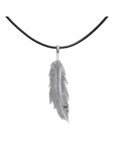 Feather - Srebrny naszyjnik z kwarcem dymnym