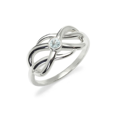 Infinity double - Srebrny pierścionek z  niebieskim topazem