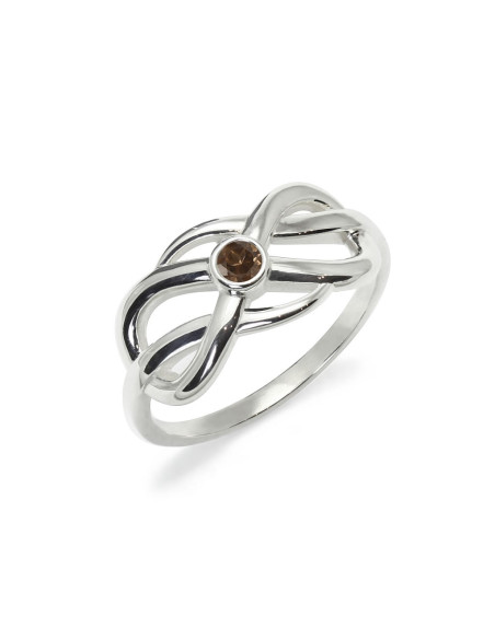 Infinity double -Srebrny pierścionek z kwarcem dymnym