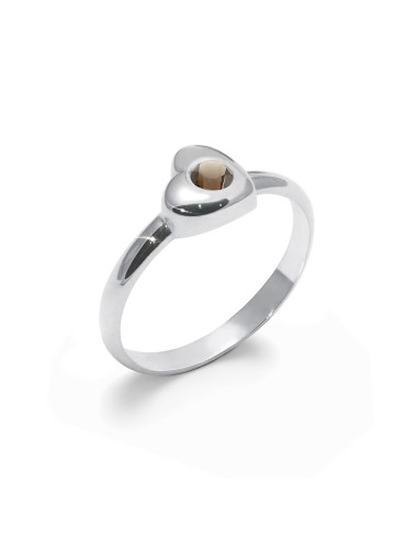 Love - Srebrny pierścionek  z kwarcem dymnym