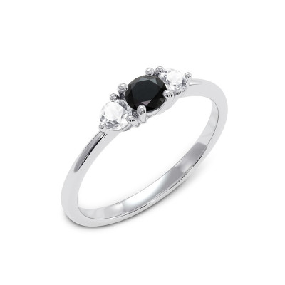 Cocktail - Srebrny pierścionek z onyksem i topazem