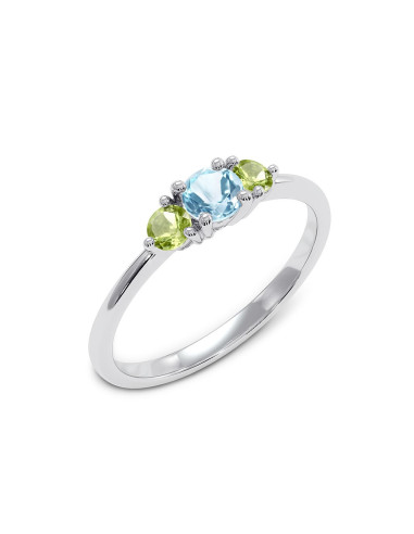 Cocktail - Srebrny pierścionek z  niebieskim topazem i oliwinem