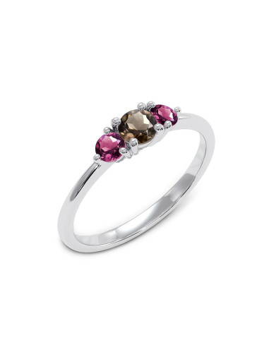 Cocktail - Srebrny pierścionek z kwarcem dymnym i rodolitem