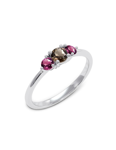 Cocktail - Srebrny pierścionek z kwarcem dymnym i rodolitem