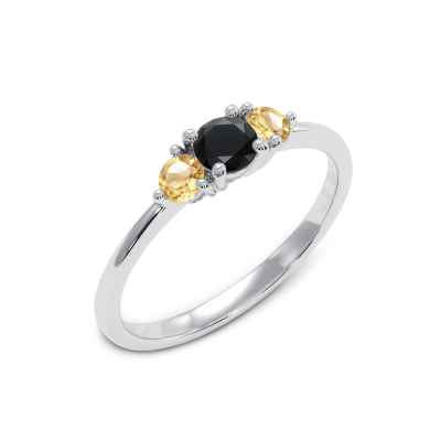 Cocktail - Srebrny pierścionek z onyksem i cytrynem