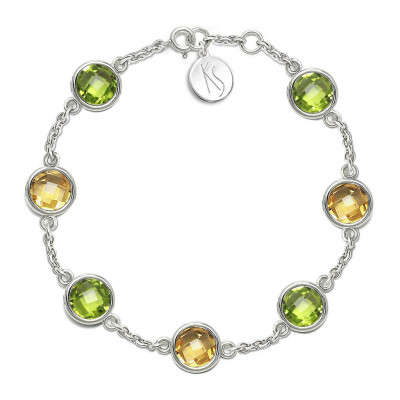 Aura - Bransoletka srebrna XL z cytrynem i oliwinem