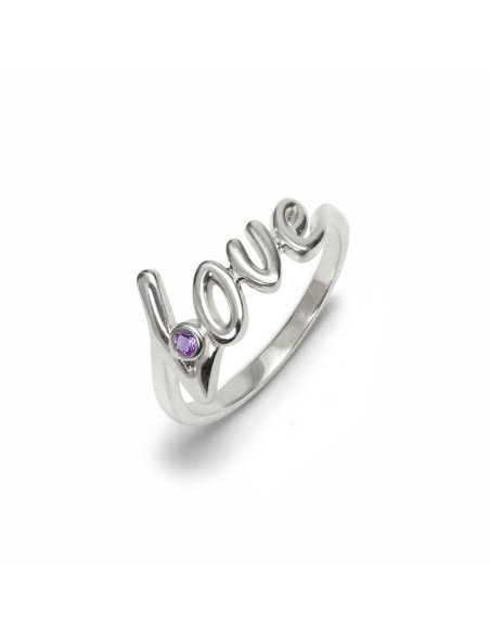 Love - Srebrny pierścionek "miłość" z ametystem