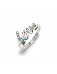 Love - Srebrny pierścionek "miłość" z topazem niebieskim
