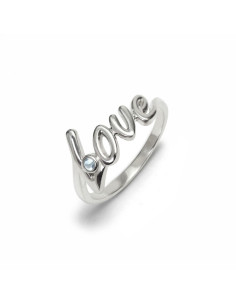 Love - Srebrny pierścionek "miłość" z topazem niebieskim