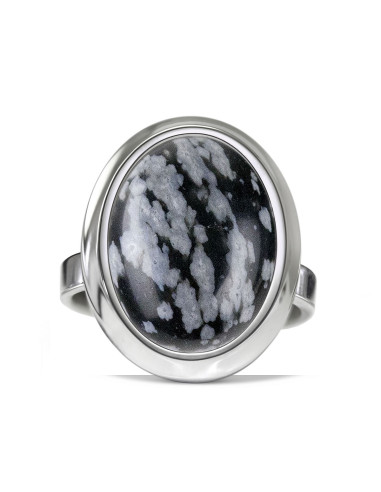 Stone - Srebrny pierścionek z obsydianem śnieżnym