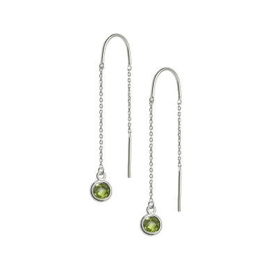 Aura - Srebrne kolczyki z oliwinem na łańcuszku