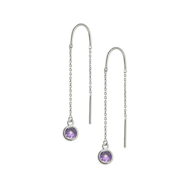 Aura - Srebrne kolczyki z ametystem na łańcuszku