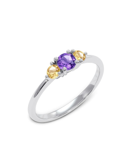 Cocktail - Srebrny pierścionek z ametystem i cytrynem