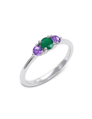 Cocktail - Srebrny pierścionek z zielonym onyksem i ametystem