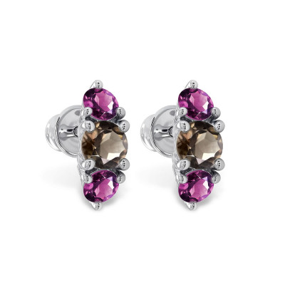 Cocktail - Srebrne kolczyki z kwarcem dymnym i rodolitem