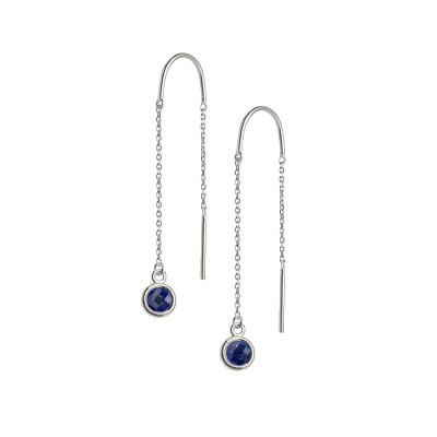 Aura - Srebrne kolczyki z lapisem lazuli na łańcuszku