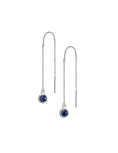 Aura - Srebrne kolczyki z lapisem lazuli na łańcuszku