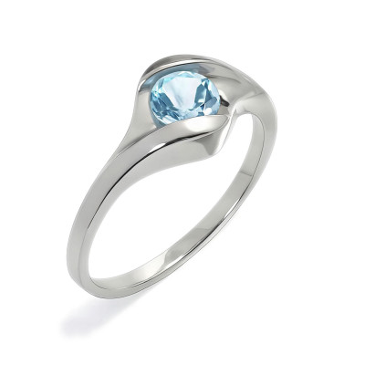 Fala - Srebrny pierścionek z niebieskim topazem